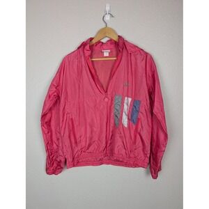 VINTAGE‎ adidas Windbreaker Jacket Womens Small Pink Hooded Pullover Trefoil 90s